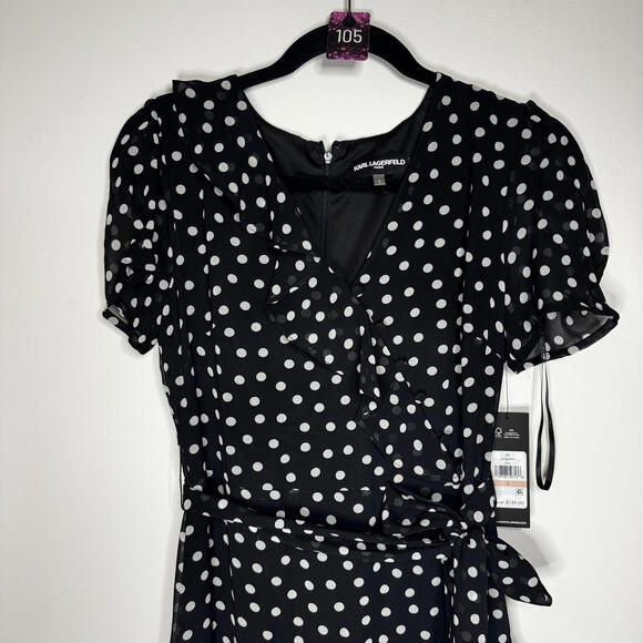 #105 KARL LAGERFELD Black and White Polka Dot Casual Dress - Picture 7 of 7